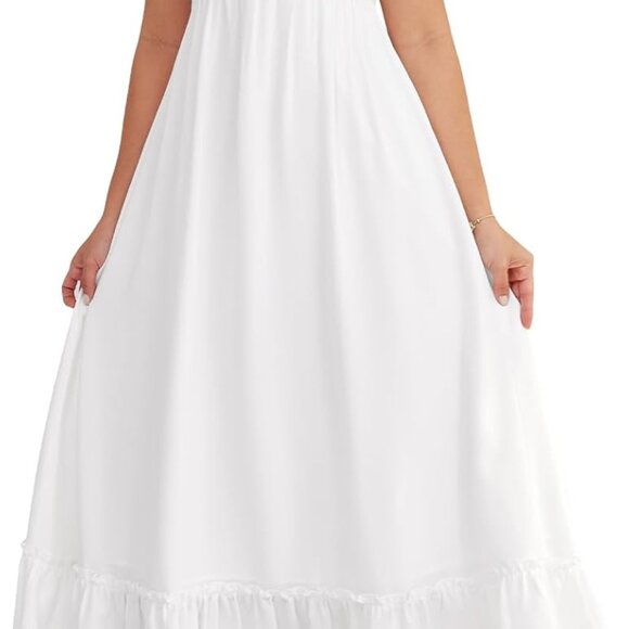 Plus Size Maxi Dress Womens Black Empire Waist Flowy Tiered Short Puff Sleeves - Picture 1 of 4
